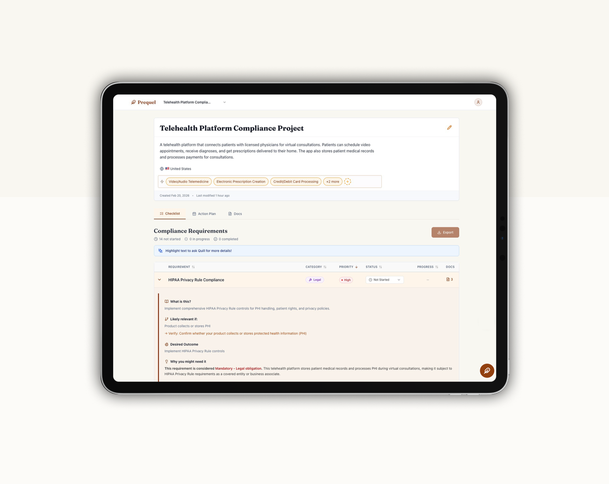 Prequel AI compliance discovery interface