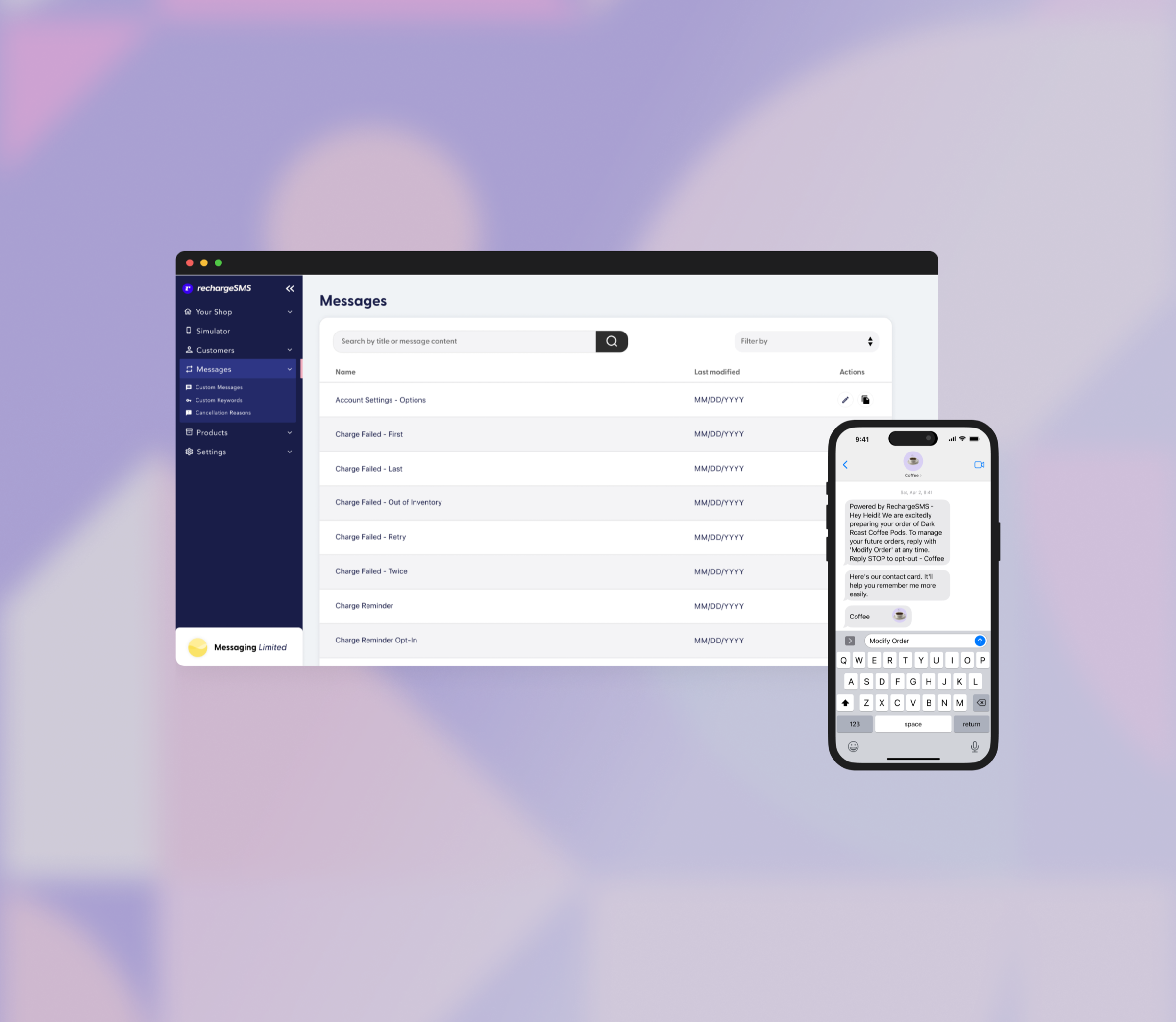 RechargeSMS merchant onboarding interface